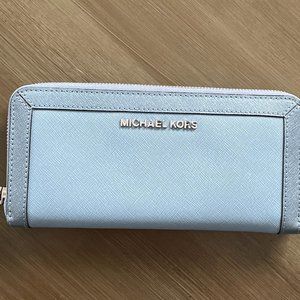 Michael Kors baby slate blue Continental Leather Wallet, msrp$148